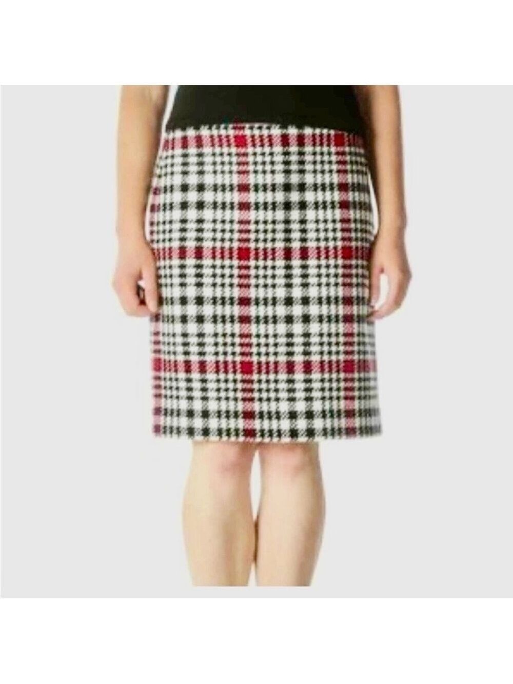 Talbots Houndstooth Skirt, Size 10P, Black and Red Plaid